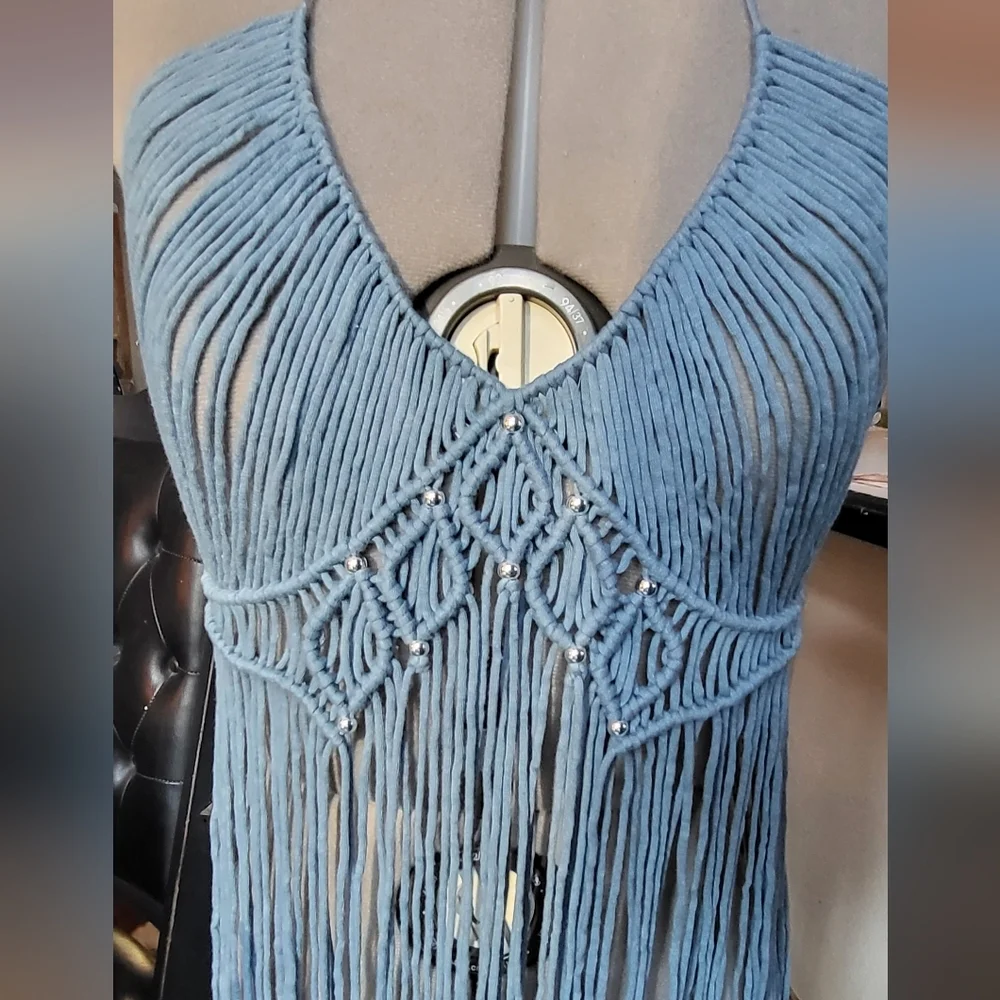NEW Gorgeous steel blue macreme lace dress coverup size medium